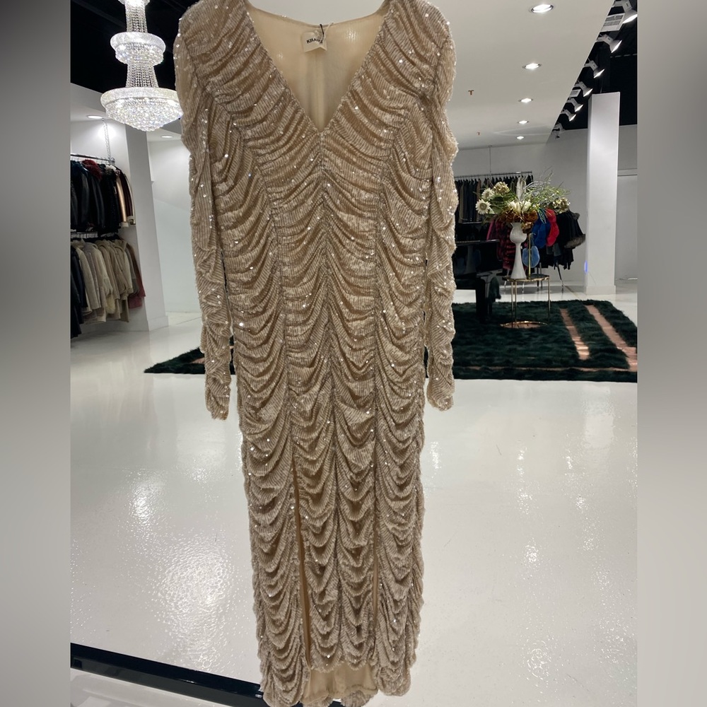 Khaite Lana Ruched Sequin Midi-Dress